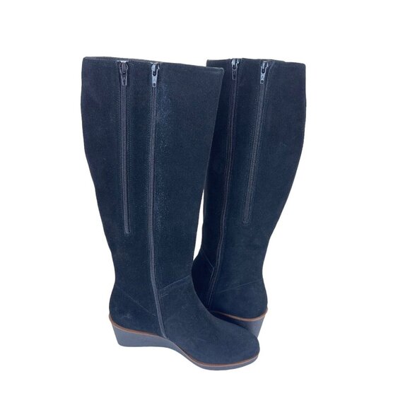 Aerosoles Binocular Women SZ 7W Black Suede Leather Knee Boots-2.5” Wedge Heels - Picture 7 of 16